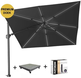 Challenger T2 glow premium parasol 300x300 cm antraciet faded black met 90KG voet en hoes