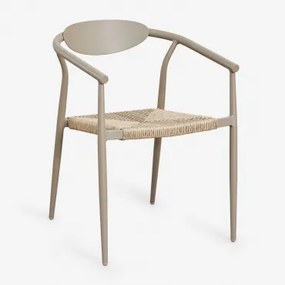 Set Van 4 Stapelbare Eetkamerstoelen Met Armleuningen Van Aluminium En Synthetisch Rotan Marsha Moka Bruin - Sklum