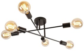 Industriële plafondlamp zwart 6-lichts - Sydney Industriele / Industrie / Industrial E27 Binnenverlichting Lamp