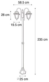 Klassieke buiten lantaarn zwart 235 cm 2-lichts IP44 - Berta Klassiek / Antiek E27 IP44 Buitenverlichting vierkant