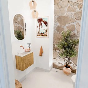 Mondiaz Joya DLux 50cm toiletmeubel oak met wastafel faye links zonder kraangat ostra
