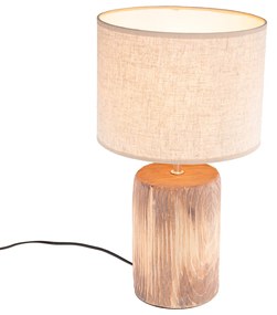 Moderne tafellamp hout 43 x 24 cm incl. LED - Lipa Landelijk E27 rond Binnenverlichting Lamp