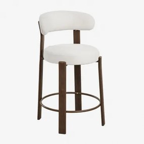 Hoge Kruk Met Rugleuning Van Chenillestof En Ijzer Jolie Donkerbruin Hout & ↑65 Cm & Chenille Crèmebeige - Sklum