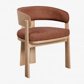 Eetkamerstoel Met Armleuningen, Gestoffeerd En Van Eikenhout Olea Signature Eikenhout & Chenille Roestbruin - Sklum