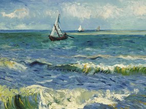 Kunstreproductie The sea at Saintes-Maries-de-la-Mer (Vintage Seascape with Boats) - Vincent van Gogh