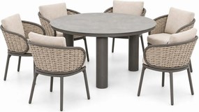 Tuinset Ronde Tuintafel 6 personen 150 cm Aluminium Taupe  Apple Bee Pine