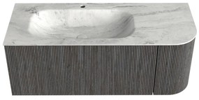 Mondiaz Kurve-dlux 115cm badmeubel ronding rechts shadow met 1 lade en deur en wastafel big small kraangat links opalo