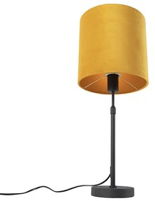 Stoffen Tafellamp zwart met velours kap geel met goud 25 cm - Parte Landelijk / Rustiek E27 cilinder / rond rond Binnenverlichting Lamp