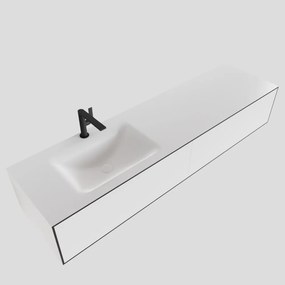 Zaro Lagom volledig naadloos solid surface onderkast 170cm mat zwart met 2 lades Push tot open. Compleet met solid surface wastafel met 1 kraangat(en)