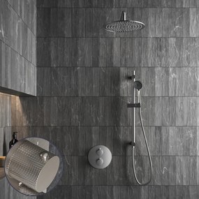 Saniclear Exclusive Curved inbouw regendouche rond met 20cm hoofddouche, muurarm, 3 standen handdouche en glijstang RVS