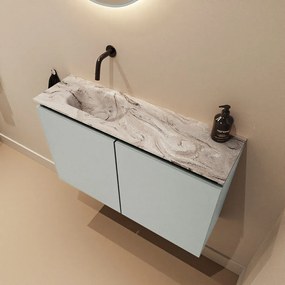 Mondiaz Ture DLux toiletmeubel 80cm greey met wastafel glace links zonder kraangat