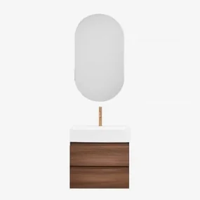 Badkamermeubelset Van Hout En Essenhoutfineer Met Geïntegreerde Wastafel Ona Donker Hout & Ovaal Met Opbergruimte Zwart 50x90 Cm - Sklum