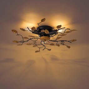 Vintage plafondlamp zwart met goud 50 cm 3-lichts - Foglie
