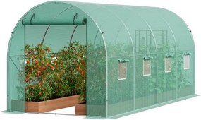 VEVOR Walk-In Tunnelkas, 4,4 x 1,9 x 1,9 m, Polytunnelkas, Plantenkas met gegalvaniseerd stalen frame, groene PE-afdekking, oprolbare ritssluiting en 8 ramen voor buitengebruik