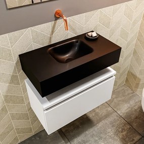 Mondiaz Andor toiletmeubel 60cm mat wit met zwarte wastafel midden zonder kraangat