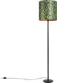 Zwarte vloerlamp met velours kap pauw goud 40 cm - Simplo