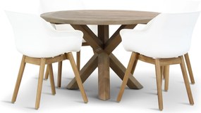 Tuinset Ronde Tuintafel 4 personen 120 cm Kunststof Wit Hartman Sophie