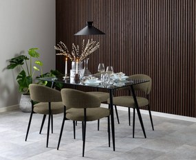 IRIS Olijfgroen (stof Basel 77) - GESTOFFEERDE STOEL MET GEVLOCHTEN RUGLEUNING VOOR WOONKAMER/EETKAMER LOFT