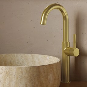 Saniclear Highriser Stripes wastafelkraan geborsteld messing - mat goud