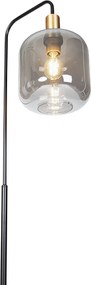 Design vloerlamp zwart met goud en smoke glas - Zuzanna