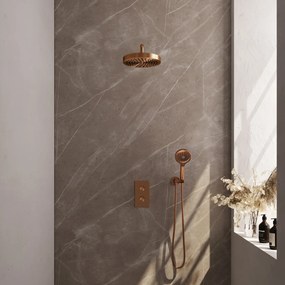 Brauer Stripe inbouw regendouche met 25cm hoofddouche, gebogen muurarm en 3 standen handdouche set 17 koper geborsteld PVD