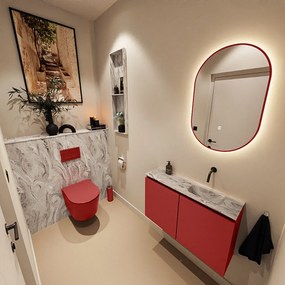 Mondiaz Ture DLux toiletmeubel 80cm fire met wastafel glace rechts zonder kraangat