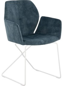 Goossens Excellent Eetkamerstoel Manzini blauw velvet stof met armleuning, modern design