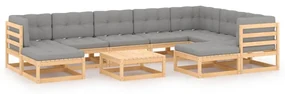 vidaXL 10-delige Loungeset met kussens massief grenenhout