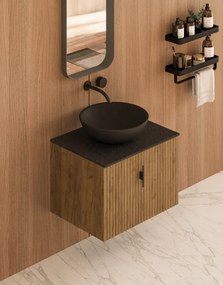 Muebles Costa badmeubel ribbelfront 60cm warm eiken met zwart toppaneel zonder waskom