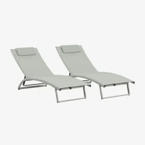 Set Van 2 Dulem Aluminium Ligstoelen Groen – Khaki - Sklum