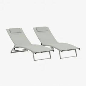 Set Van 2 Verstelbare Aluminium Ligstoelen Met Dulem-kussen Groen – Khaki - Sklum