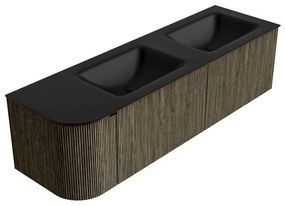 Mondiaz Kurve 155cm badmeubel ronding links shadow met 2 lades en 1 deur en wastafel cloud dubbel/rechts zonder kraangat urban