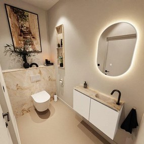 MONDIAZ TURE-DLUX 80cm toiletmeubel Talc. EDEN wastafel Frappe positie rechts. Met 1 kraangat. TUREDX80TALR1FRA