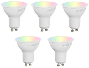 Set van 5 Smart GU10 50mm dimbare LED lampen opaal 4.7W 400 lm 2700-6500K
