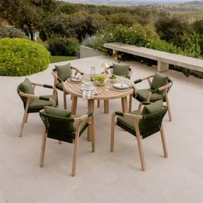 Set Van 120 Cm Ronde Tafel En 6 Tuinstoelen Met Armleuningen In Dubai Acaciahout Leger Groen – Koel & Rustiek Acaciabruin - Sklum