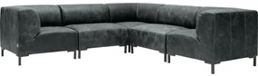 Goossens Excellent Hoekbank Marshall Met Hocker zwart, leer, 2 x 1,5-zits, urban industrieel