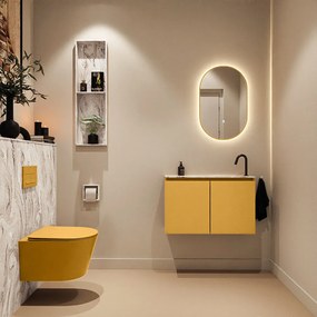 Mondiaz Ture DLux toiletmeubel 80cm ocher met wastafel glace rechts met kraangat