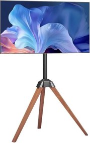 VEVOR TV-standaard met statief voor platte en gebogen tv's van 1016-1651 mm tot 45 kg, 18° links-rechtsrotatie, draagbare tv-standaard met houten poten voor slaapkamer, woonkamer en studio