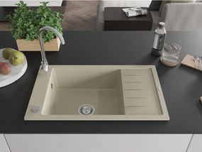 Mexen Elias granitstenen spoelbak met 1 bak en afdruiprek 795 x 480 mm, beige, chroomsifon - 6511791005-69