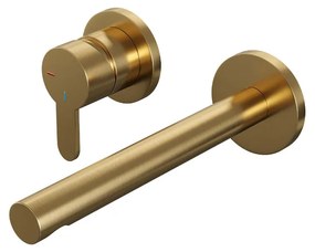 Brauer Gold Edition ColdStart wastafelkraan inbouw rechte uitloop en rozetten model D2 geborsteld messing PVD