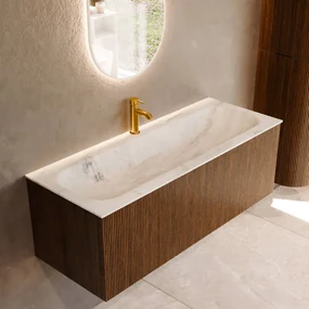 Mondiaz Kurve-dlux 120cm badmeubel dusk met 1 lade en wastafel big large midden 1 kraangat opalo