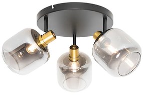 PlafondSpot / Opbouwspot / Plafondspot zwart met goud met smoke glas 3-lichts - Zuzanna Modern E14 rond Binnenverlichting Lamp