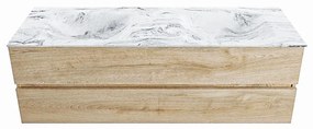 Mondiaz Vica DLux badmeubel 150cm washed oak 2 lades met wastafel glace dubbel 2 kraangaten