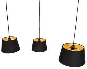 Hanglamp met 3 katoenen kappen zwart met goud - Cava