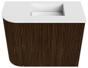 Mondiaz Joya 50cm toiletmeubel ronding links walnut met wastafel faye rechts 1 kraangat talc