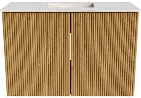 Mondiaz Joya DLux 60cm toiletmeubel oak met wastafel faye midden zonder kraangat ostra