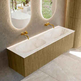 Mondiaz Kurve-dlux 150cm badmeubel dusk met 2 lades en wastafel stor small dubbel zonder kraangat frappe