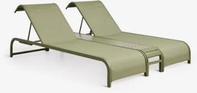 Set Van 2 Verstelbare Ligstoelen En Bijzettafel Van Staal Marietta Groen – Intens Olijf - Sklum