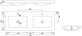 Brauer Magma dubbele wastafel natuursteen 120cm met 2 kraangaten antraciet