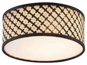 Oosterse plafondlamp rotan met zwart 30cm - TremmoOosters E27 Bohemian rond Binnenverlichting Lamp